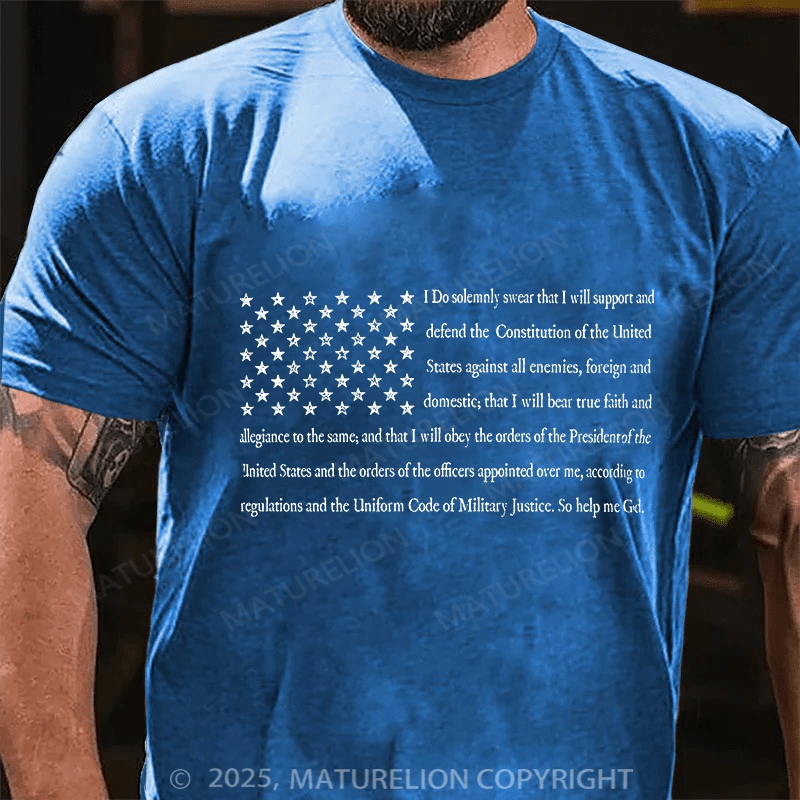 Maturelion Men's T-shirt Mlitary Oath of Enlistment U.S. Flag Cotton T-shirt