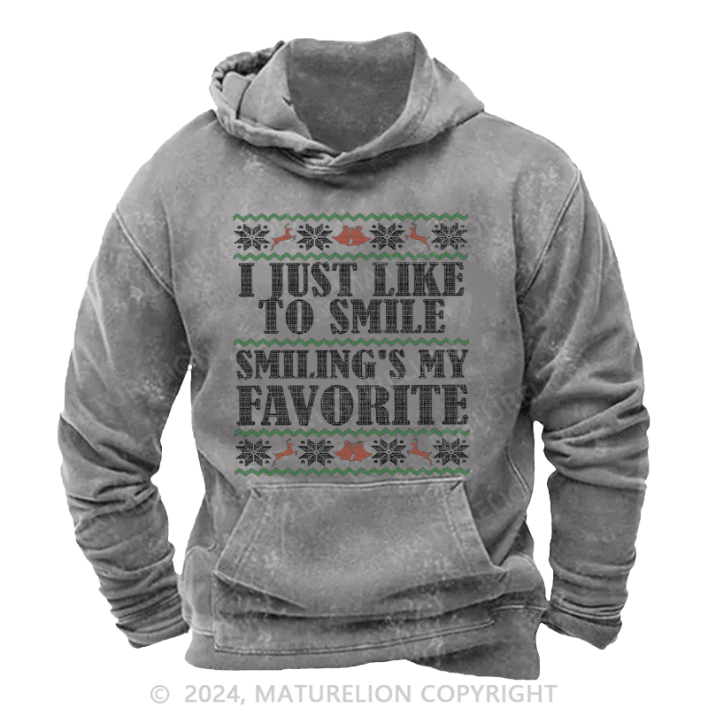 Maturelion Christmas Hoodie Smiling’s My Favorite DTG Printing Washed Hoodie