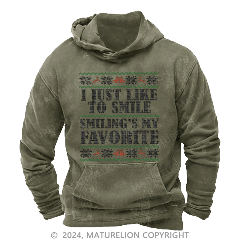 Maturelion Christmas Hoodie Smiling’s My Favorite DTG Printing Washed Hoodie