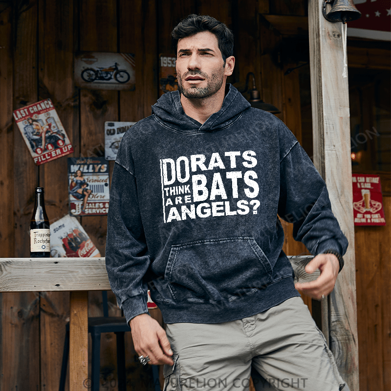 Maturelion Men's Hoodie Do Rats Bats Think Are Angels DTG Printing Washed Hoodie