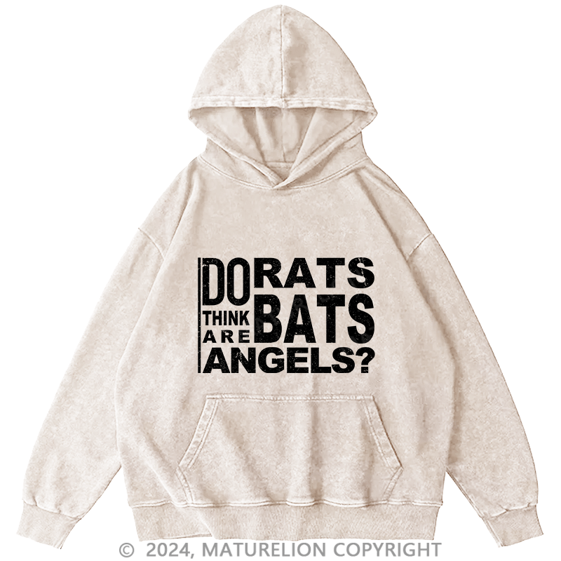 Maturelion Men's Hoodie Do Rats Bats Think Are Angels DTG Printing Washed Hoodie