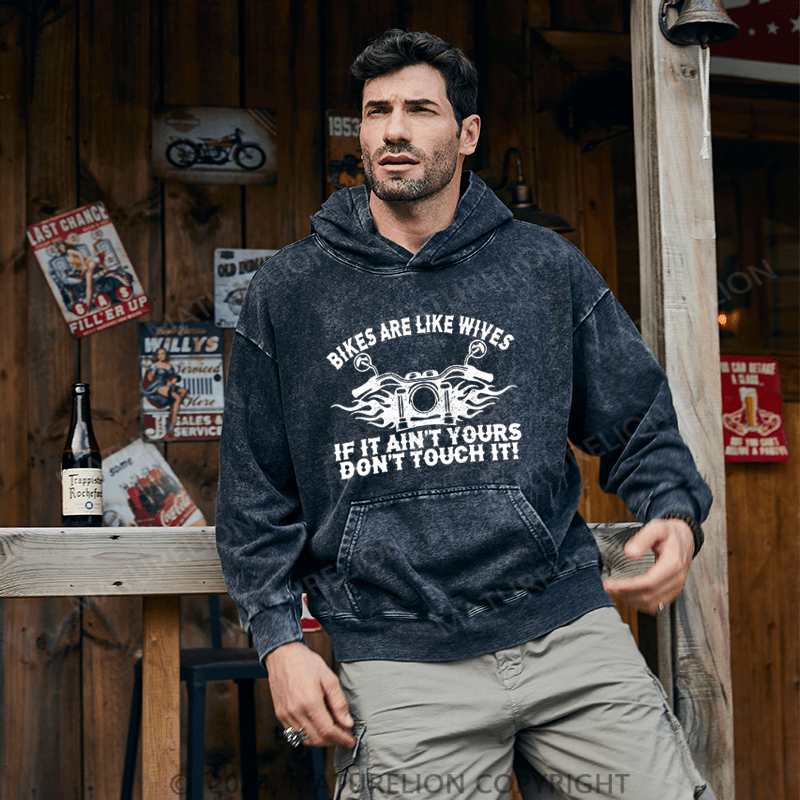 Maturelion Men's Hoodie Bikes Are Like Wives DTG Printing Washed Hoodie