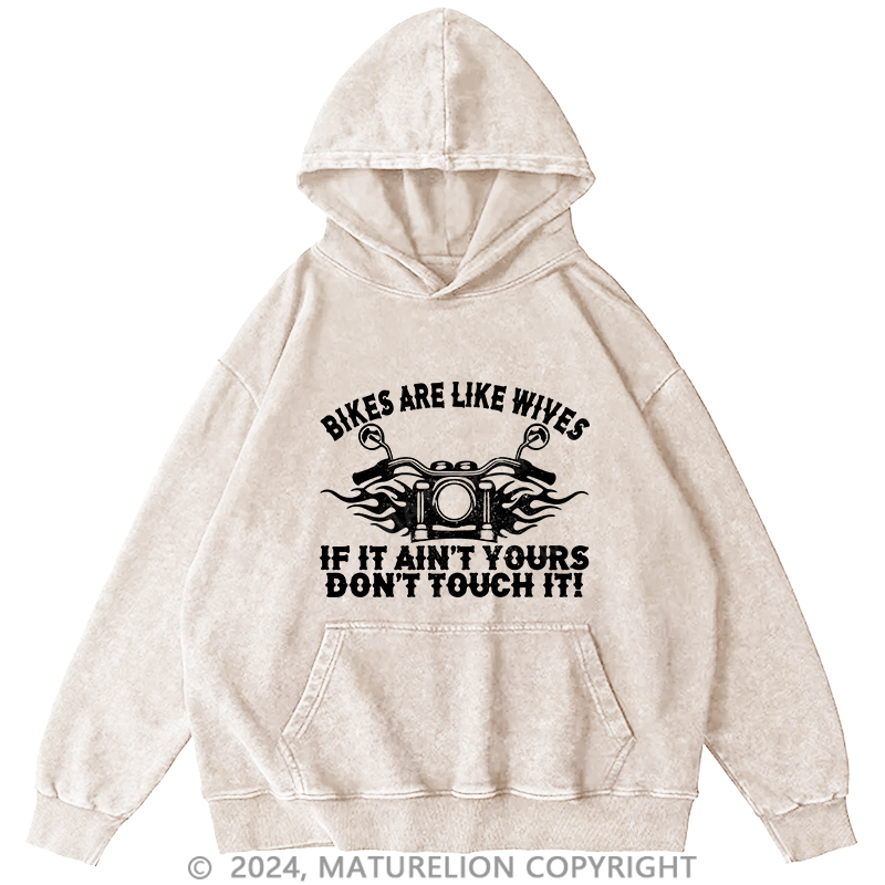 Maturelion Men's Hoodie Bikes Are Like Wives DTG Printing Washed Hoodie