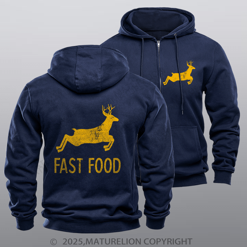 Maturelion Men's Hoodie Fast Food Funny Men Hunting Zipper Hoodie