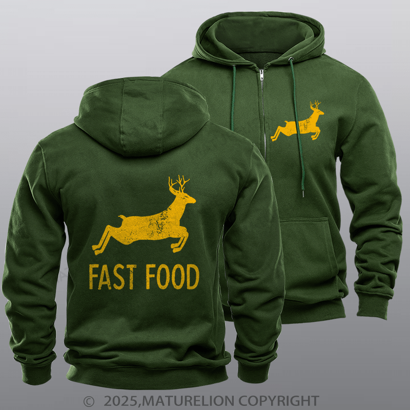 Maturelion Men's Hoodie Fast Food Funny Men Hunting Zipper Hoodie