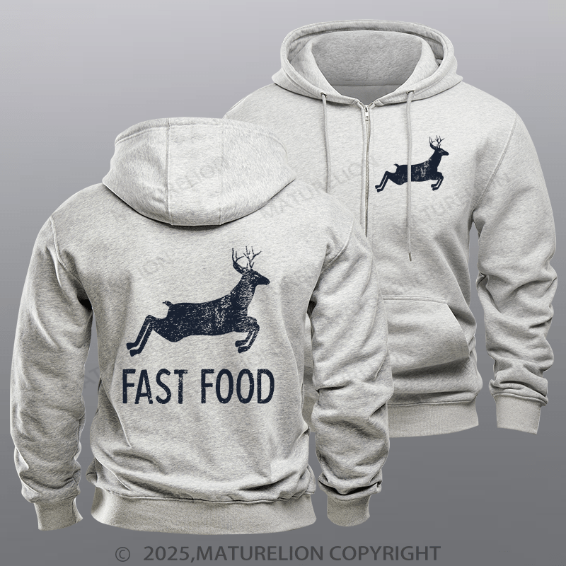 Maturelion Men's Hoodie Fast Food Funny Men Hunting Zipper Hoodie