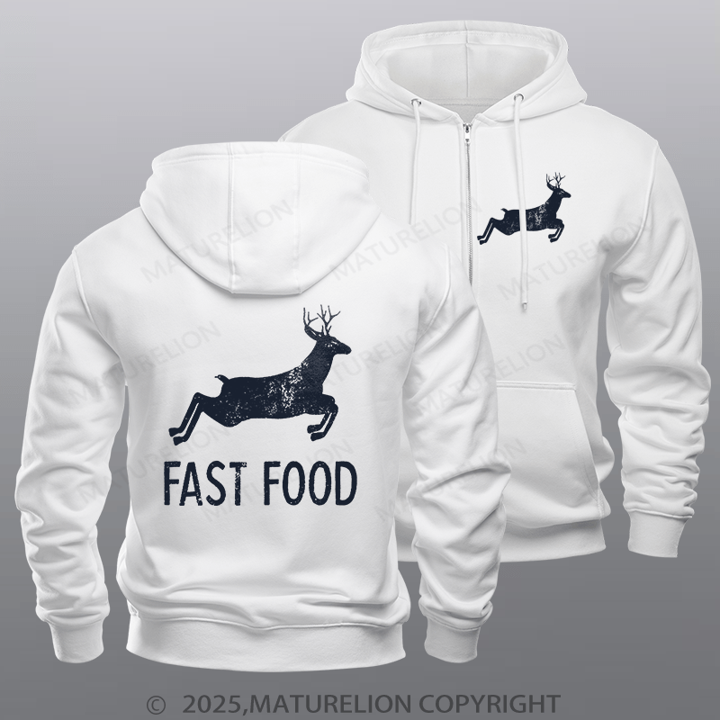 Maturelion Men's Hoodie Fast Food Funny Men Hunting Zipper Hoodie