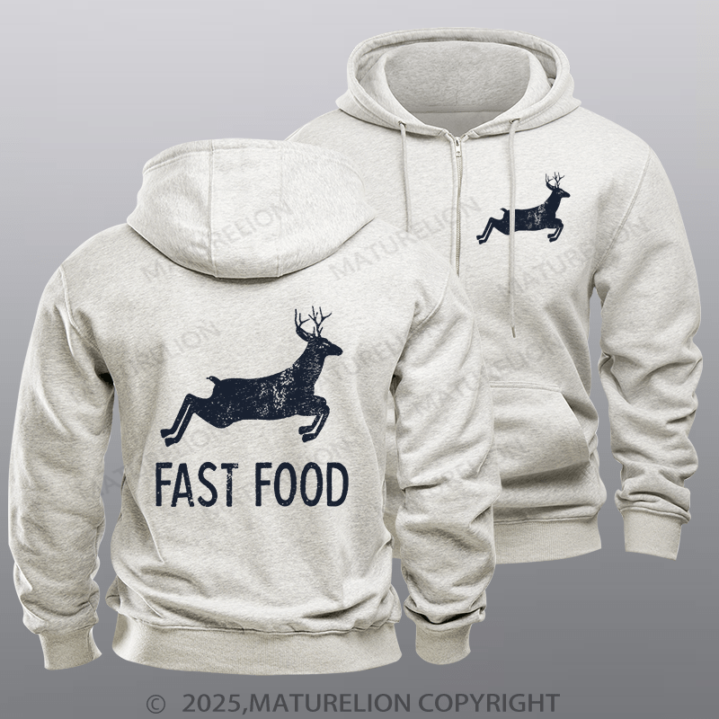 Maturelion Men's Hoodie Fast Food Funny Men Hunting Zipper Hoodie