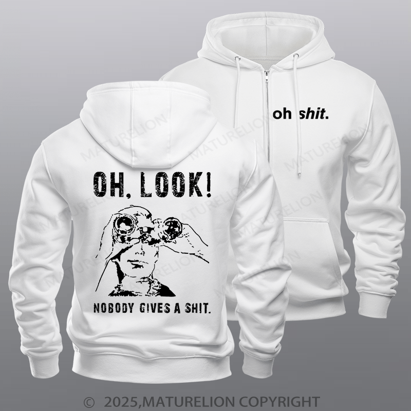 Maturelion Men's Hoodie OH LOOK! Nobody Gives A Shit Zipper Hoodie