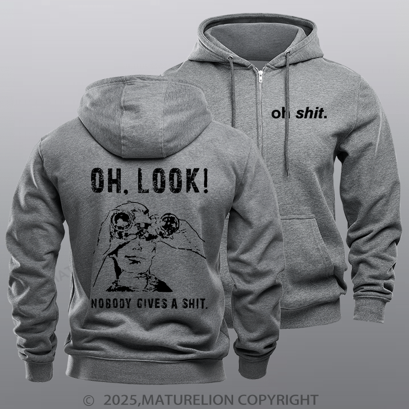 Maturelion Men's Hoodie OH LOOK! Nobody Gives A Shit Zipper Hoodie