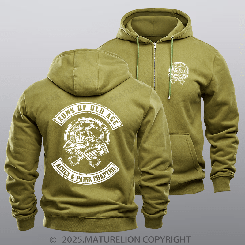 Maturelion Men's Hoodie Sons Of Old Age Aches And Pain Chapter Zipper Hoodie