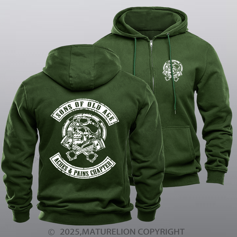 Maturelion Men's Hoodie Sons Of Old Age Aches And Pain Chapter Zipper Hoodie