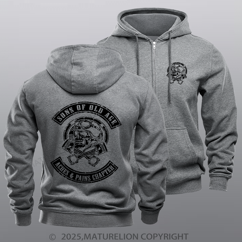 Maturelion Men's Hoodie Sons Of Old Age Aches And Pain Chapter Zipper Hoodie