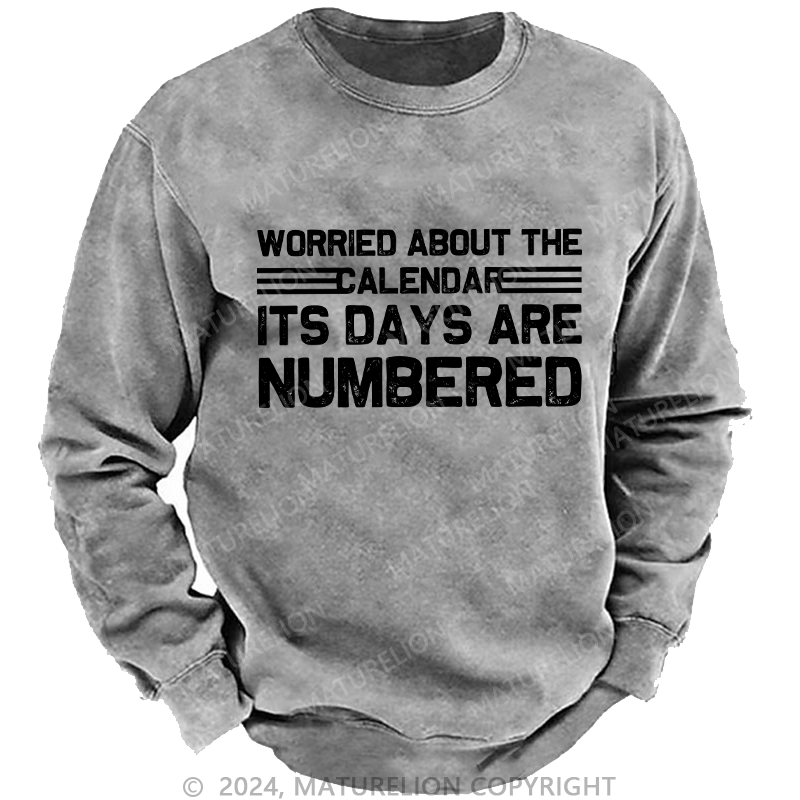 Maturelion Men's Sweatshirt Worried About The Calendar Its Days Are Numbered Custom Washed Sweatshirt
