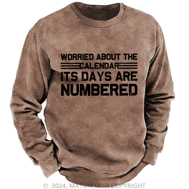 Maturelion Men's Sweatshirt Worried About The Calendar Its Days Are Numbered Custom Washed Sweatshirt