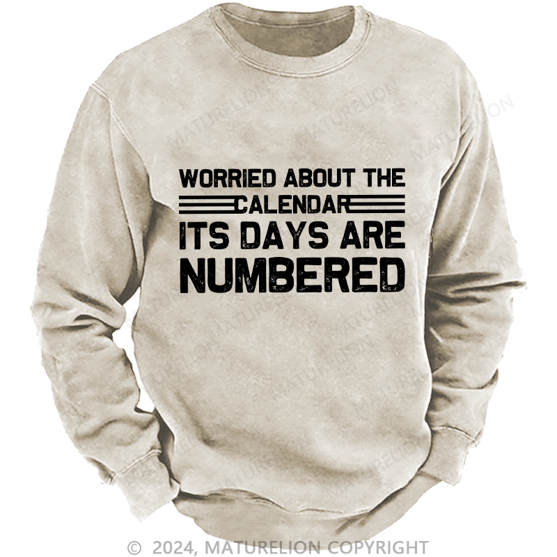 Maturelion Men's Sweatshirt Worried About The Calendar Its Days Are Numbered Custom Washed Sweatshirt