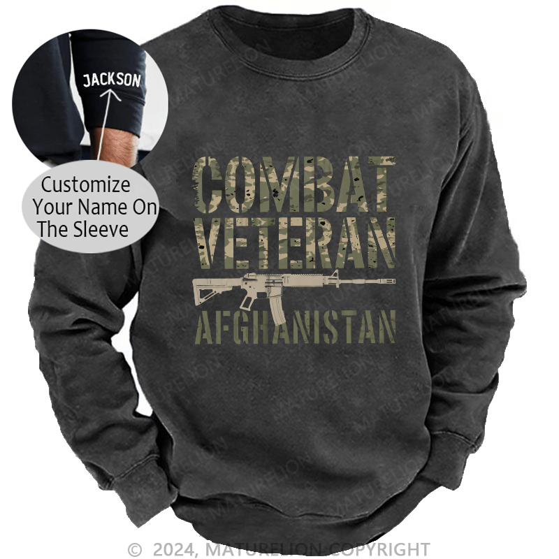Maturelion Men's Sweatshirt Combat Veteran Afghanistan Custom Washed Sweatshirt