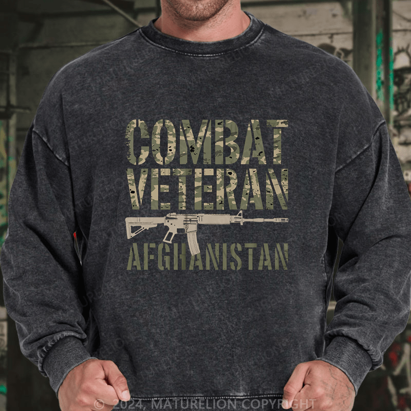 Maturelion Men's Sweatshirt Combat Veteran Afghanistan Custom Washed Sweatshirt