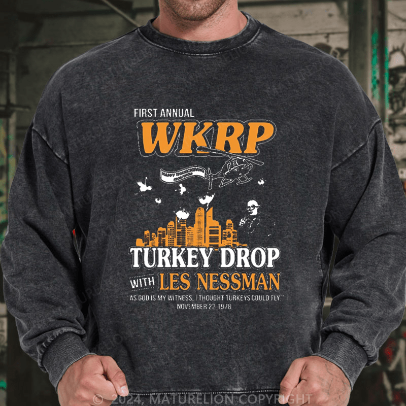 Maturelion Men's Sweatshirt First Annual WKRP Turkey Drop Les Nessman Sweatshirt