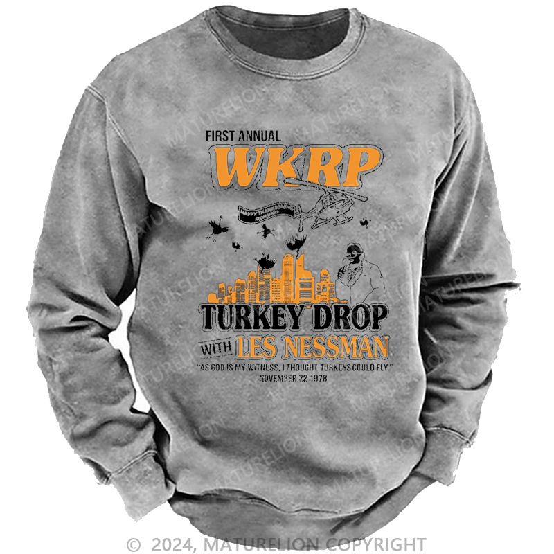 Maturelion Men's Sweatshirt First Annual WKRP Turkey Drop Les Nessman Sweatshirt