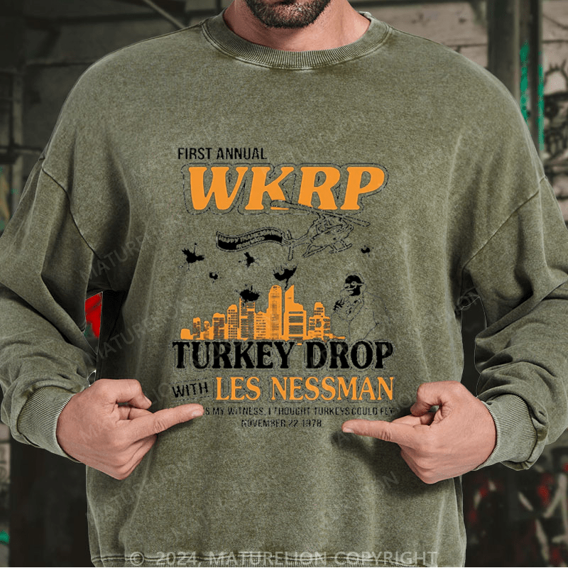 Maturelion Men's Sweatshirt First Annual WKRP Turkey Drop Les Nessman Sweatshirt