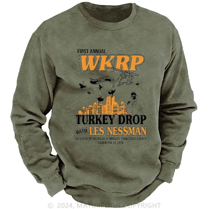 Maturelion Men's Sweatshirt First Annual WKRP Turkey Drop Les Nessman Sweatshirt
