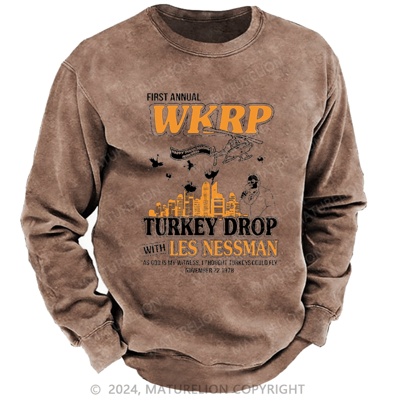 Maturelion Men's Sweatshirt First Annual WKRP Turkey Drop Les Nessman Sweatshirt