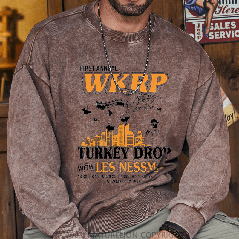 Maturelion Men's Sweatshirt First Annual WKRP Turkey Drop Les Nessman Sweatshirt