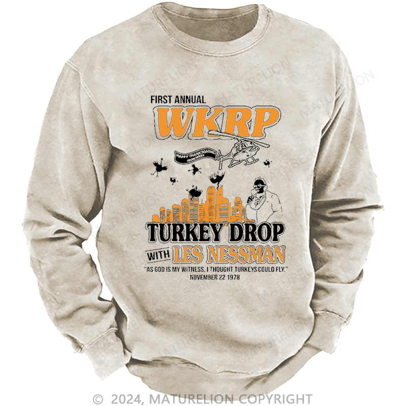 Maturelion Men's Sweatshirt First Annual WKRP Turkey Drop Les Nessman Sweatshirt