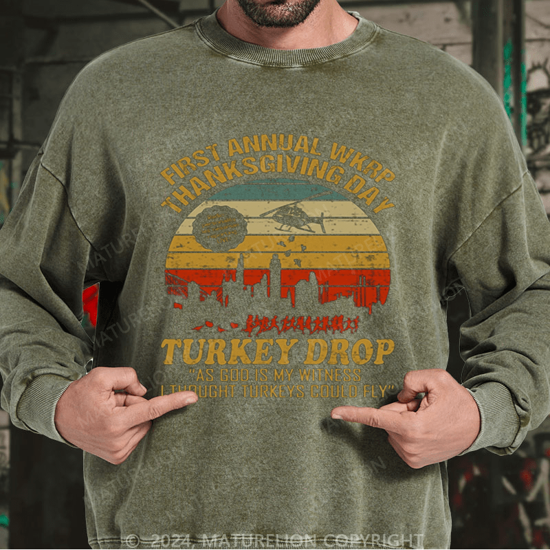 Maturelion Men's Sweatshirt First Annual WKRP Thanksgiving Day Turkey Drop Vintage Retro Sweatshirt