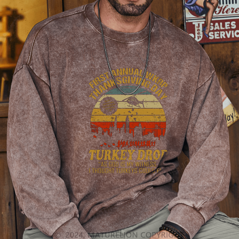 Maturelion Men's Sweatshirt First Annual WKRP Thanksgiving Day Turkey Drop Vintage Retro Sweatshirt