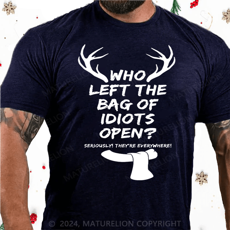 Matuerlion Christmas T-Shirt Men's Who Left The Bag Of Idiots Open T-shirt