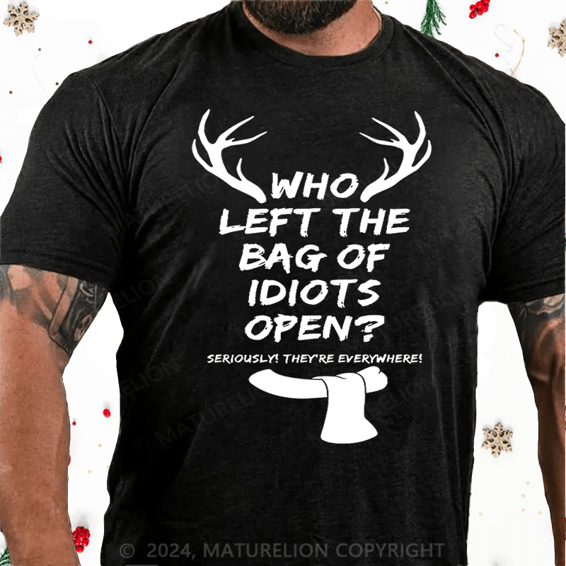 Matuerlion Christmas T-Shirt Men's Who Left The Bag Of Idiots Open T-shirt