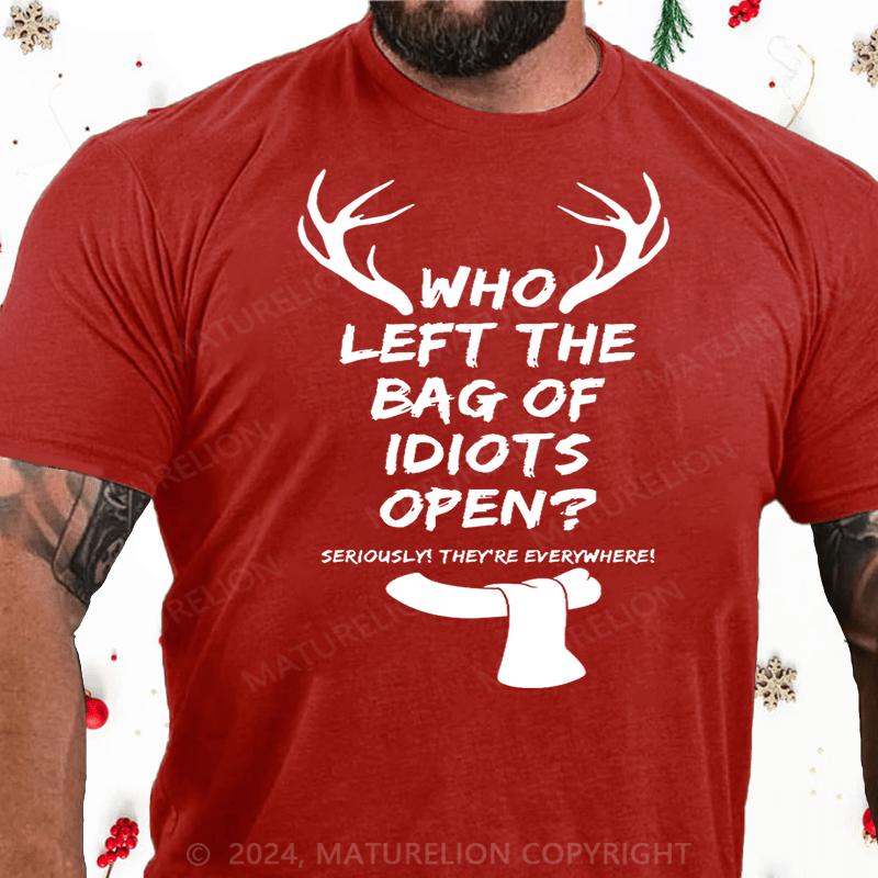 Matuerlion Christmas T-Shirt Men's Who Left The Bag Of Idiots Open T-shirt