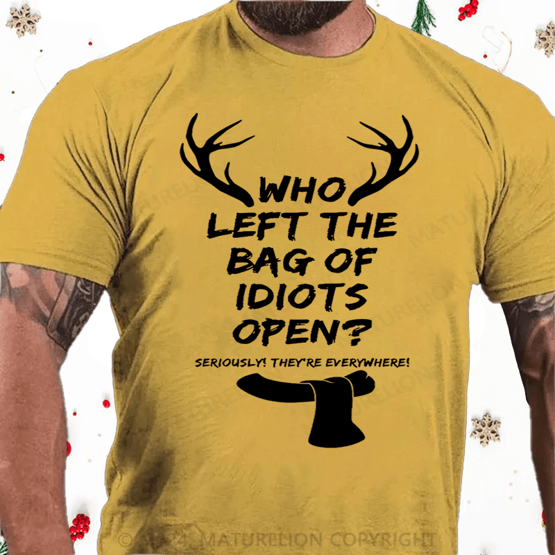Matuerlion Christmas T-Shirt Men's Who Left The Bag Of Idiots Open T-shirt
