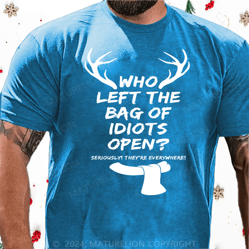 Matuerlion Christmas T-Shirt Men's Who Left The Bag Of Idiots Open T-shirt