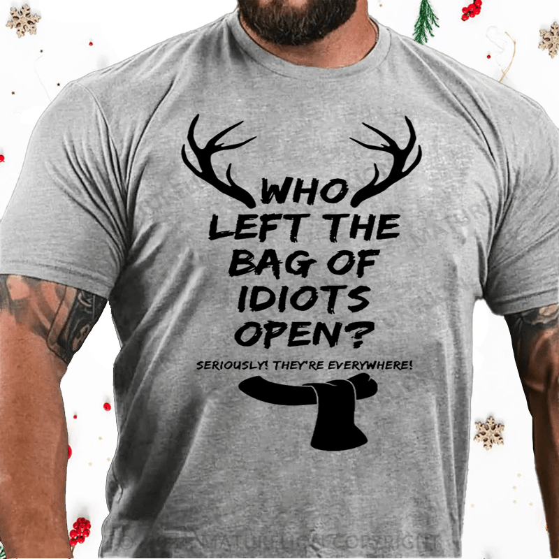 Matuerlion Christmas T-Shirt Men's Who Left The Bag Of Idiots Open T-shirt