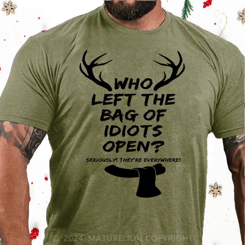 Matuerlion Christmas T-Shirt Men's Who Left The Bag Of Idiots Open T-shirt