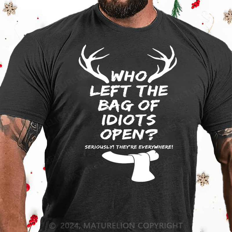 Matuerlion Christmas T-Shirt Men's Who Left The Bag Of Idiots Open T-shirt