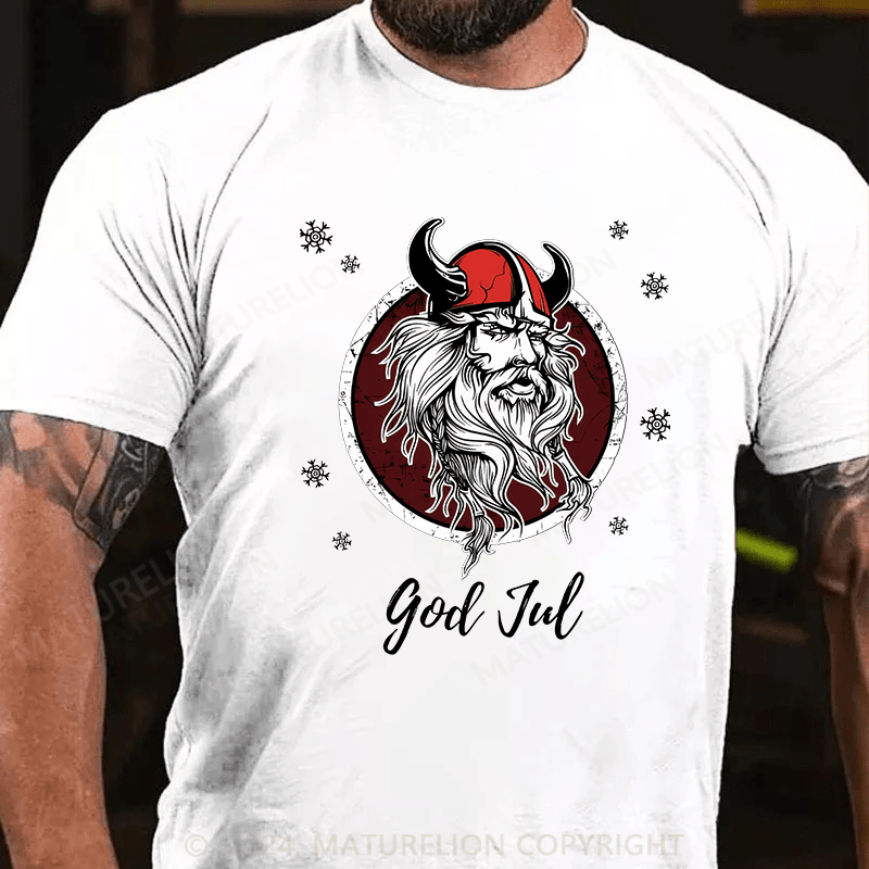 Matuerlion Christmas T-Shirt Norwegian Viking God Jul Snow T-Shirt
