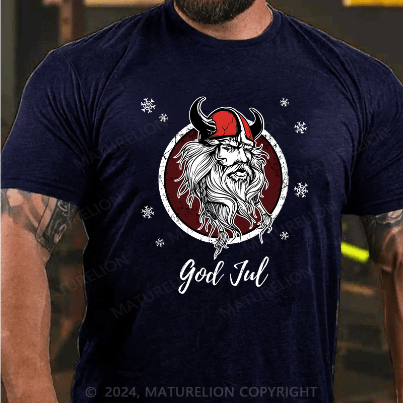 Matuerlion Christmas T-Shirt Norwegian Viking God Jul Snow T-Shirt
