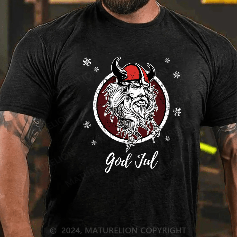 Matuerlion Christmas T-Shirt Norwegian Viking God Jul Snow T-Shirt