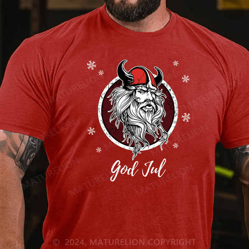 Matuerlion Christmas T-Shirt Norwegian Viking God Jul Snow T-Shirt