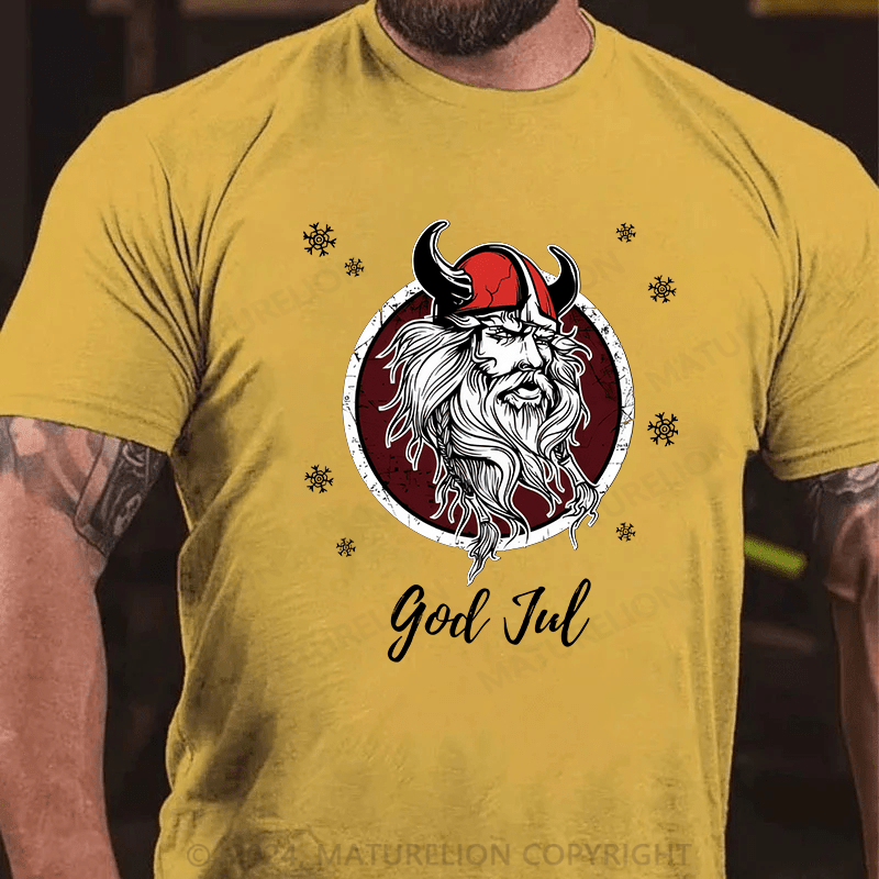 Matuerlion Christmas T-Shirt Norwegian Viking God Jul Snow T-Shirt