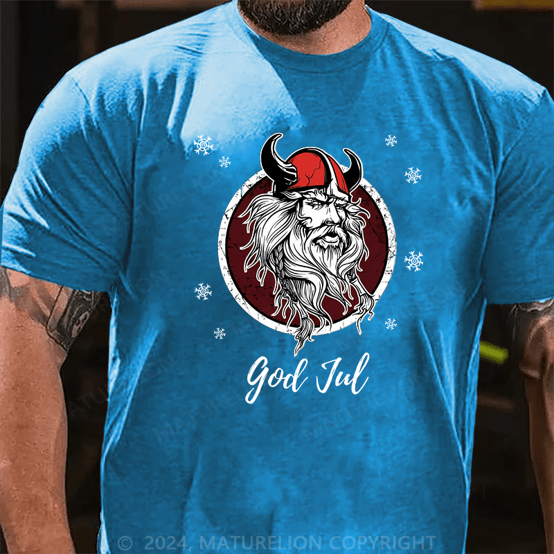 Matuerlion Christmas T-Shirt Norwegian Viking God Jul Snow T-Shirt
