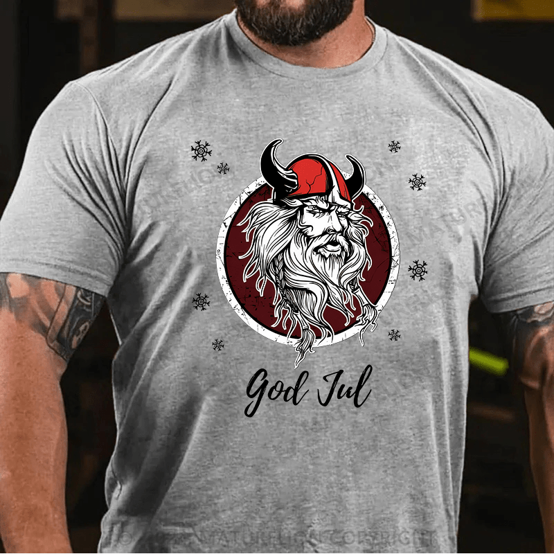 Matuerlion Christmas T-Shirt Norwegian Viking God Jul Snow T-Shirt