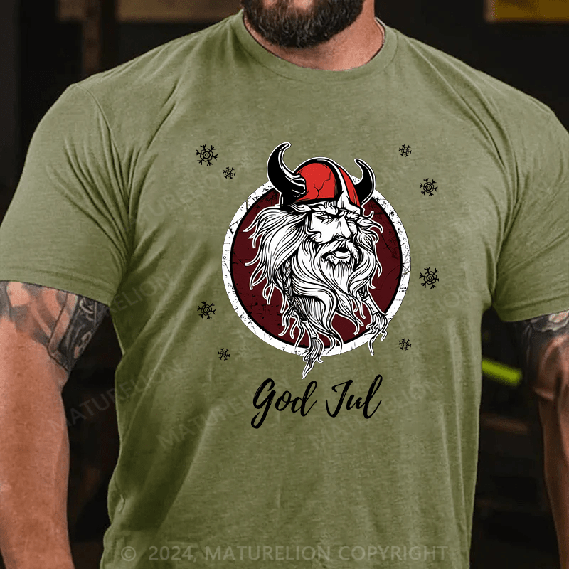 Matuerlion Christmas T-Shirt Norwegian Viking God Jul Snow T-Shirt