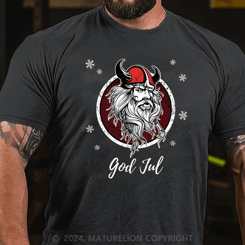Matuerlion Christmas T-Shirt Norwegian Viking God Jul Snow T-Shirt