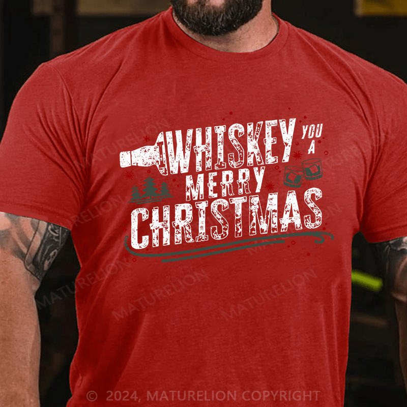 Matuerlion Christmas T-Shirt We Whiskey You A Merry Christmas Funny Drinking Celebration Joyful Season