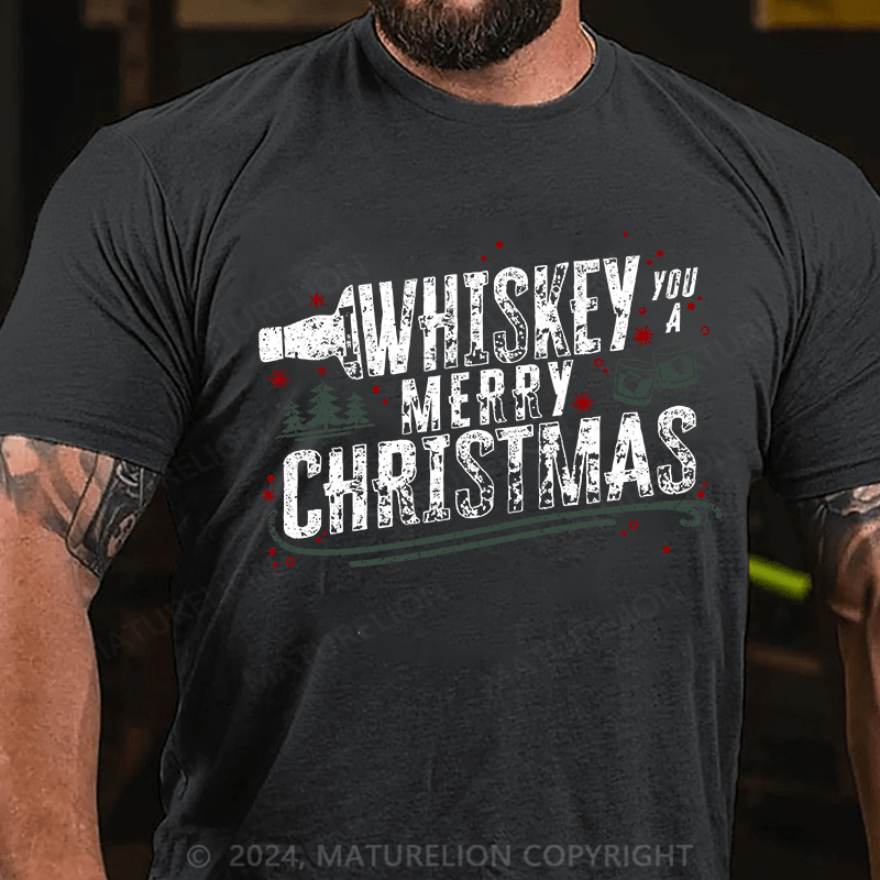 Matuerlion Christmas T-Shirt We Whiskey You A Merry Christmas Funny Drinking Celebration Joyful Season